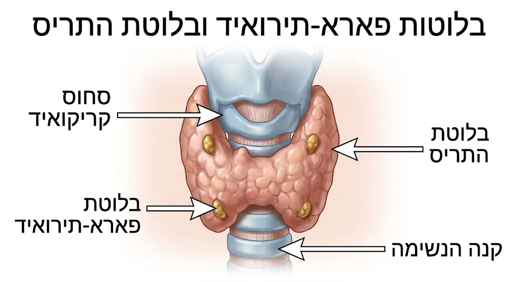איור אנטומי של אזור הצוואר ובלוטות יותרת התריס